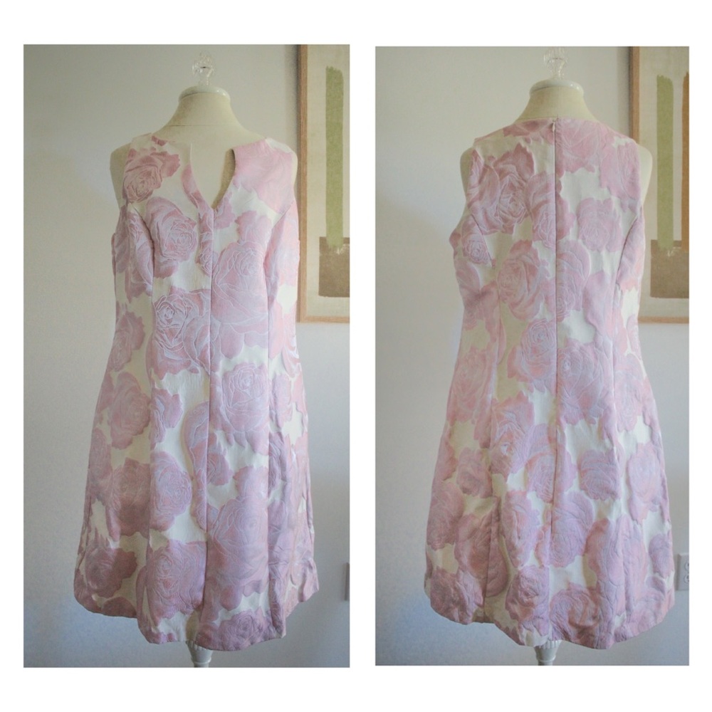Roz & Ali pink and cream floral V-neck midi dress 12 Preowned